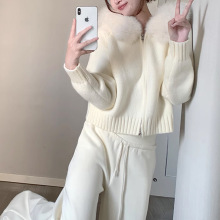 MENGXIANG ▏【云朵雪球】连帽大毛领毛衣女2024年冬针织开衫外套