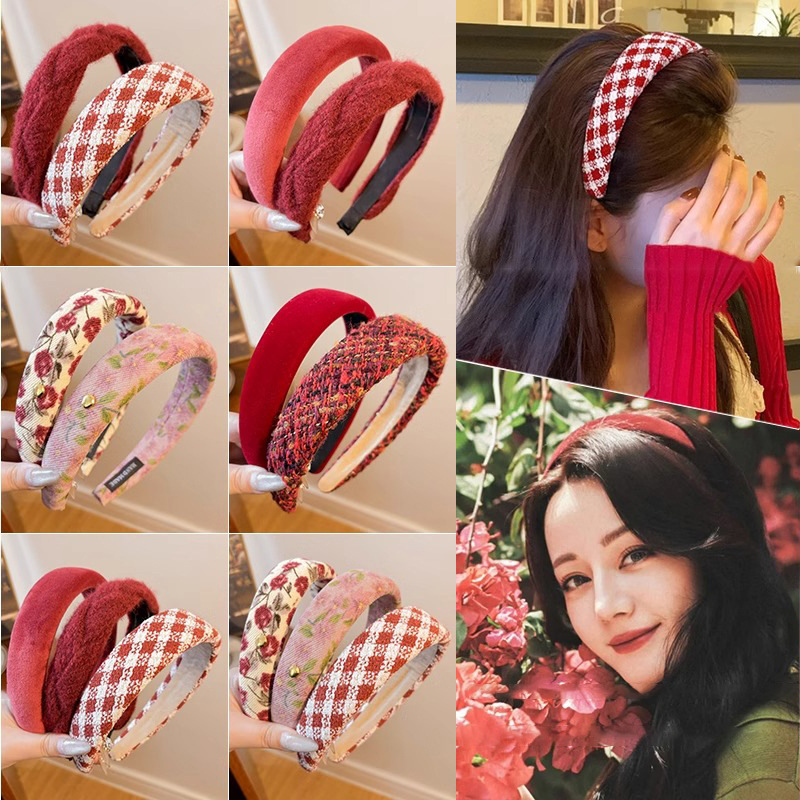 Hong Kong estilo rojo retrogrado bandas de cabello mujeres otoño invierno dulce vino rojo cráneo alto temperamento bandas de cabello de alta sensibilidad tocado