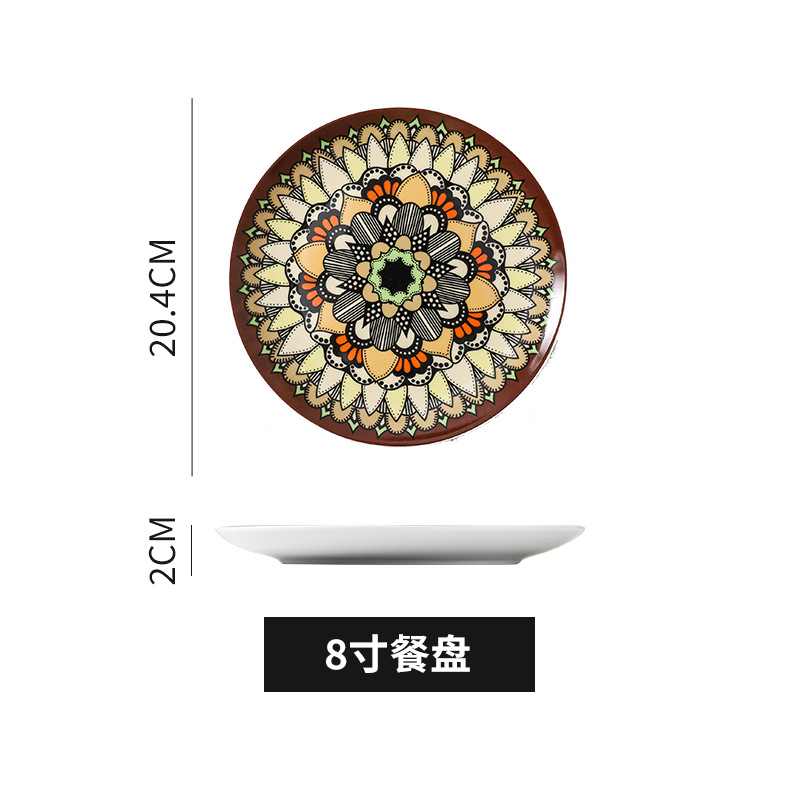 Placa de vajilla de cerámica placa pintada a mano Bohemia placa plana decorativa decoración de pared plato doméstico placa poco profunda placa occidental
