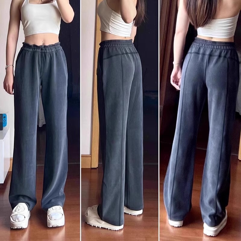 Lulu's Same Style Women's Wide-Leg Pants, Long Slimming Look, Loose Straight-Leg, Leg-Lengthening Yoga Sports Casual Pants