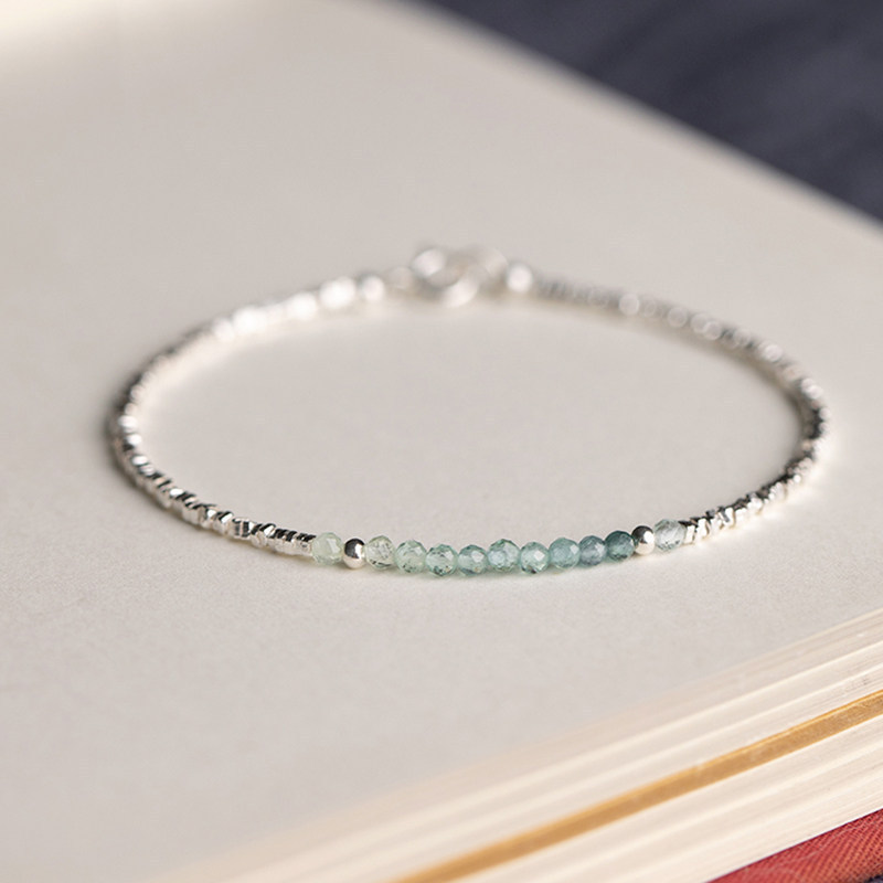 British Designer Small Silver Beads Natural Gradient Blue Tourmaline Women's Light Luxury Ornament Bracelet