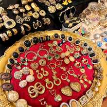 中古vintage银针镶钻花朵耳钉复古宫廷风气质耳环轻奢高级感耳饰