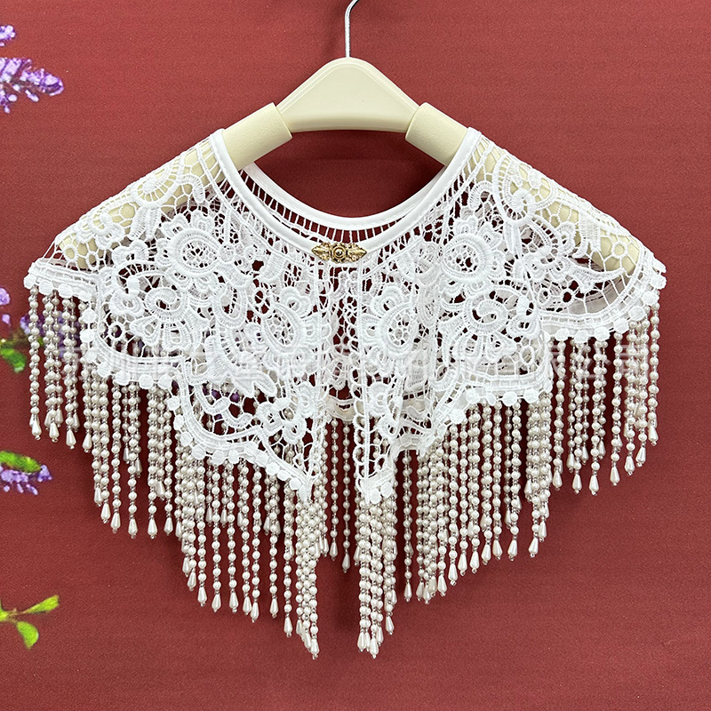Cheongsam Shawl Cloud Shoulder Retro Lace Heavy Industry Han Clothing Tassel Hand-Wweit Elegant Accessories Photography Props Pearl Outer