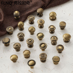 黃銅美式復古抽屜圓形仿古銅單孔拉手純銅法式櫃門衣櫃黃古銅把手
