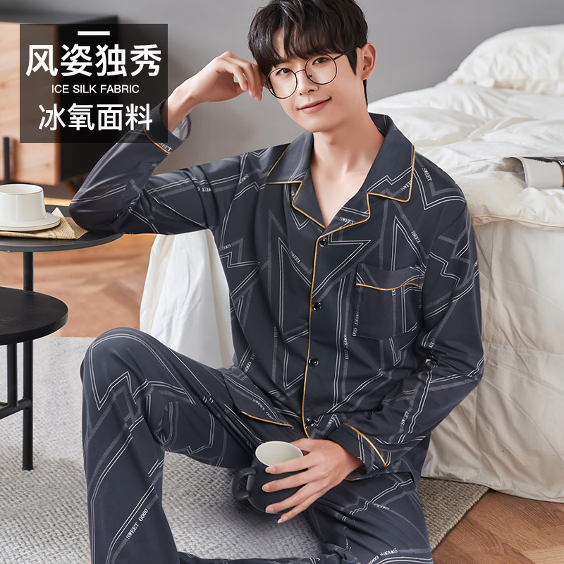 Pijamas de los hombres primavera y otoño más tamaño % algodón manga larga 2022 nuevo traje casual desgaste del hogar se puede usar fuera