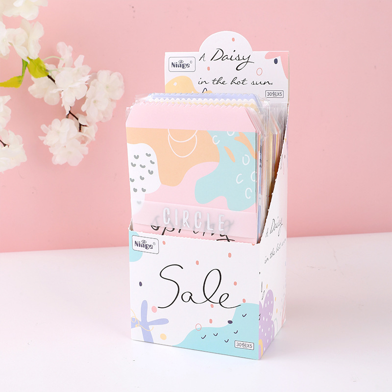 甯巨新款圈圈點點信封學院風卡通花紋5個套裝批發信封信紙廠家