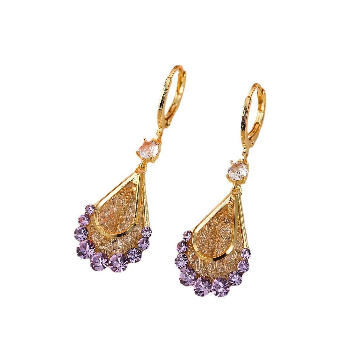 El estilo francés ultra-flash gota de agua de malla de diamante nicho de diseño ligero lujoso y sofisticado estilo versátil de alta sensación de joyas de orejas