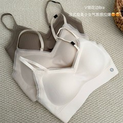 633 # 春夏モデル無痕レースvネック美背無鋼輪ソフトサポート快適通気性細い肩ひもストラップ下着