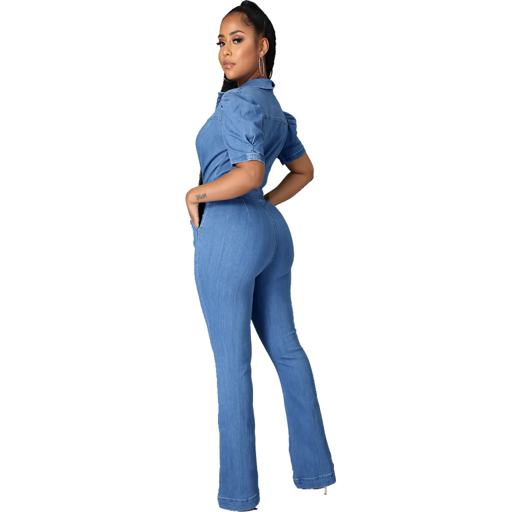 wholesale women s clothing Nihaostyles Slim zipper casual denim jumpsuit NSSF66895