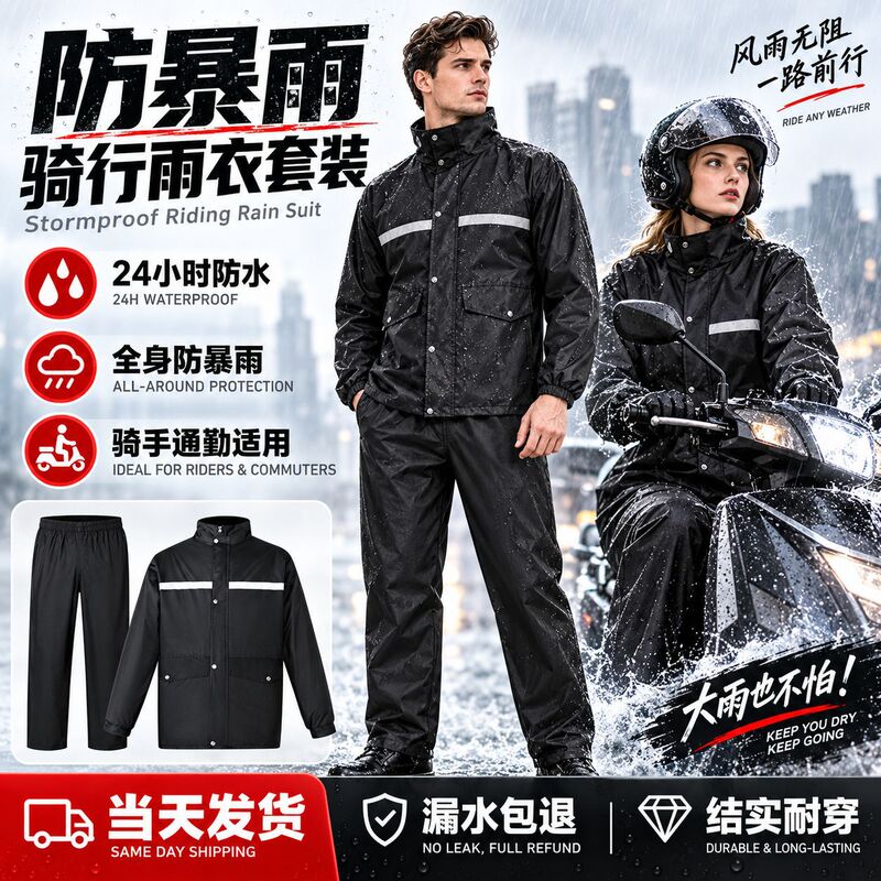 Raincoat and Rain Pants Oxford Cloth Set for Adults, Two-Piece, Specifically for Delivery Riders, Long Style for Motorcycles and Electric Vehicles, Storm-Proof Raincoat and Rain Pants Oxford Cloth Set for Adults, Two-Piece, Specifically for Delivery Riders, Long Style for Motorcycles and Electric Vehicles, Storm-Proof