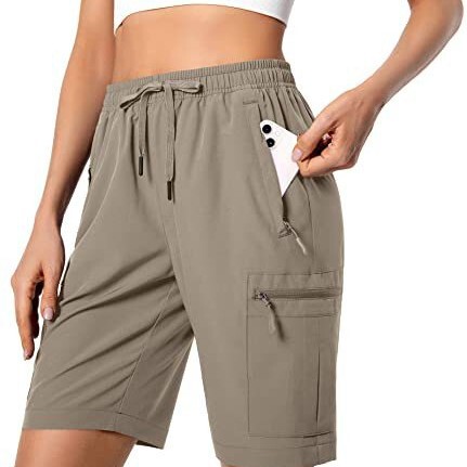 Women's lightweight hiking work shorts, quick-dry sports shorts for camping, travel, and golf, with zippered pockets and waterproof features
