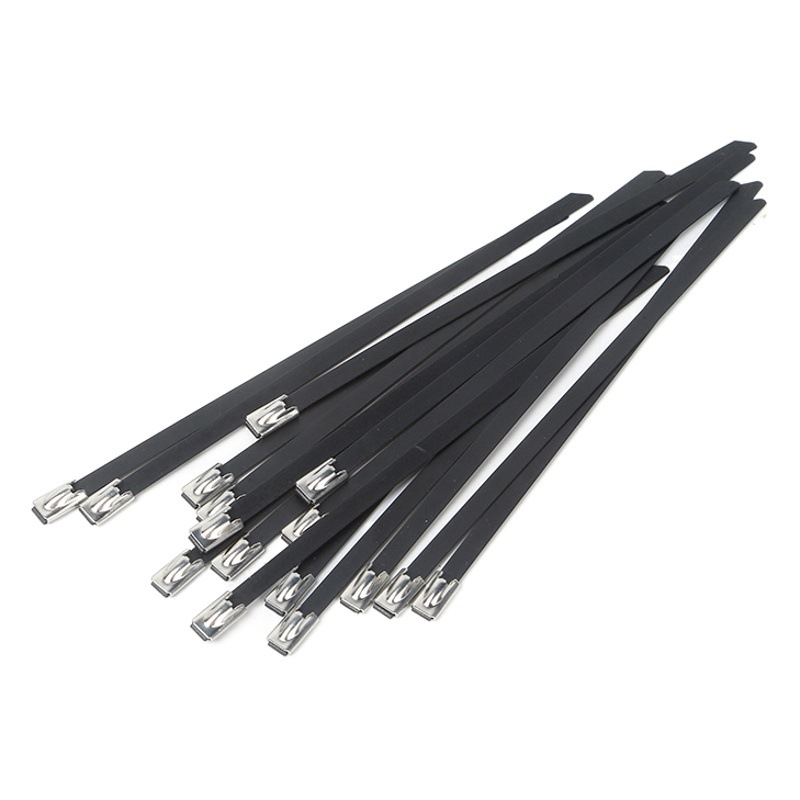 304 plástico-Rociado Acero inoxidable lazo negro 4,6*300 autoblocante de alta temperatura resistente al aire libre metal cable tie paquete