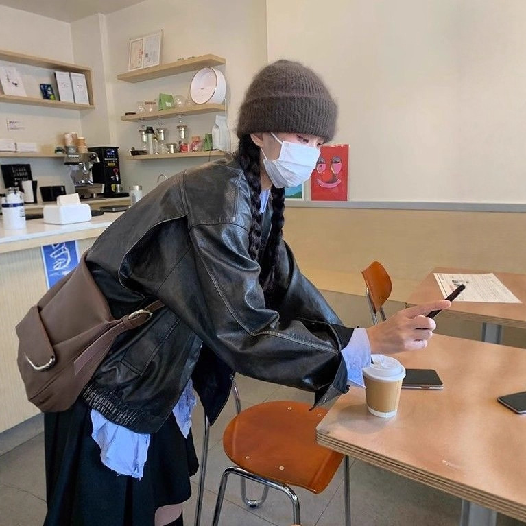 黑色港风PU外套女2025新款机车风流行设计感美式高街小个子皮衣潮|undefined