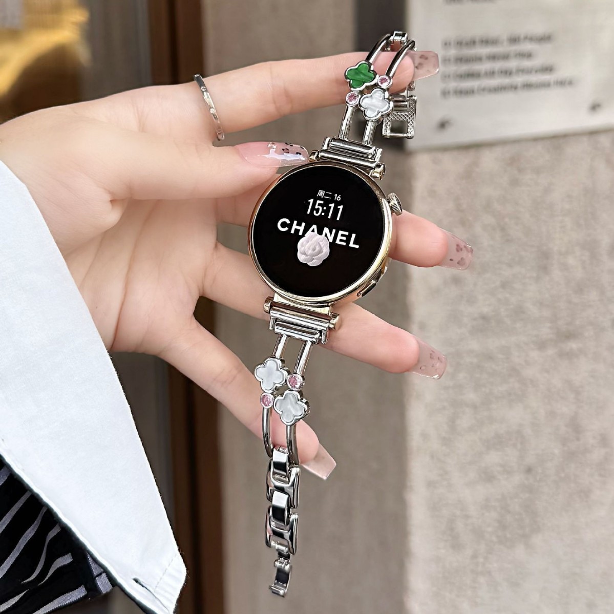 Suitable for Fit4/3 Huawei Gt6 Watch Strap Gt4 New Gt5Pro Metal Four-Leaf Clover Female Xiaomi 10/9/8 Redmi