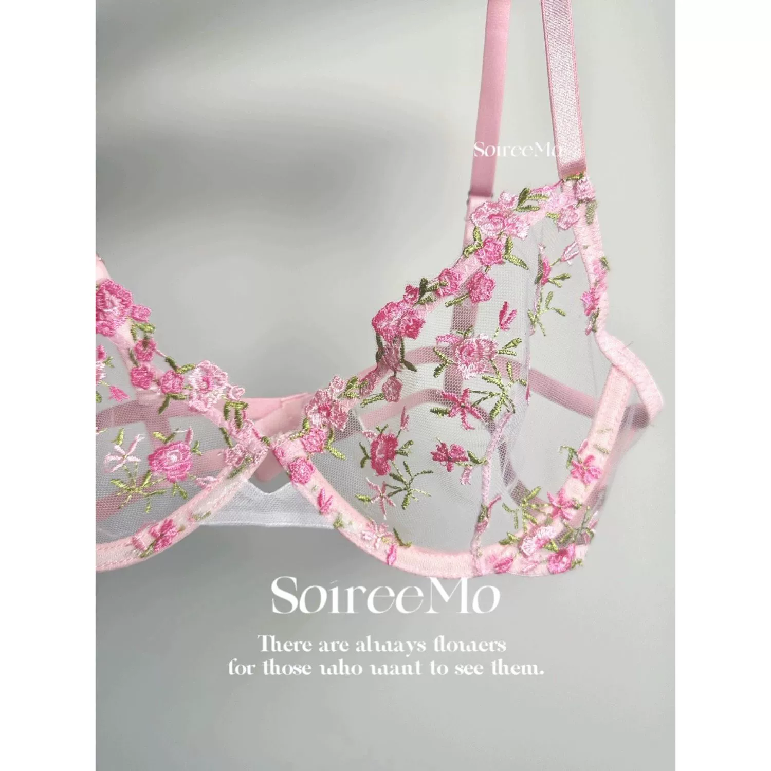 RenmeiLuziye [Секретный сад] Розовая цветочная вышивка Сексуальная Чистая Сладкое Нижнее белье Набор