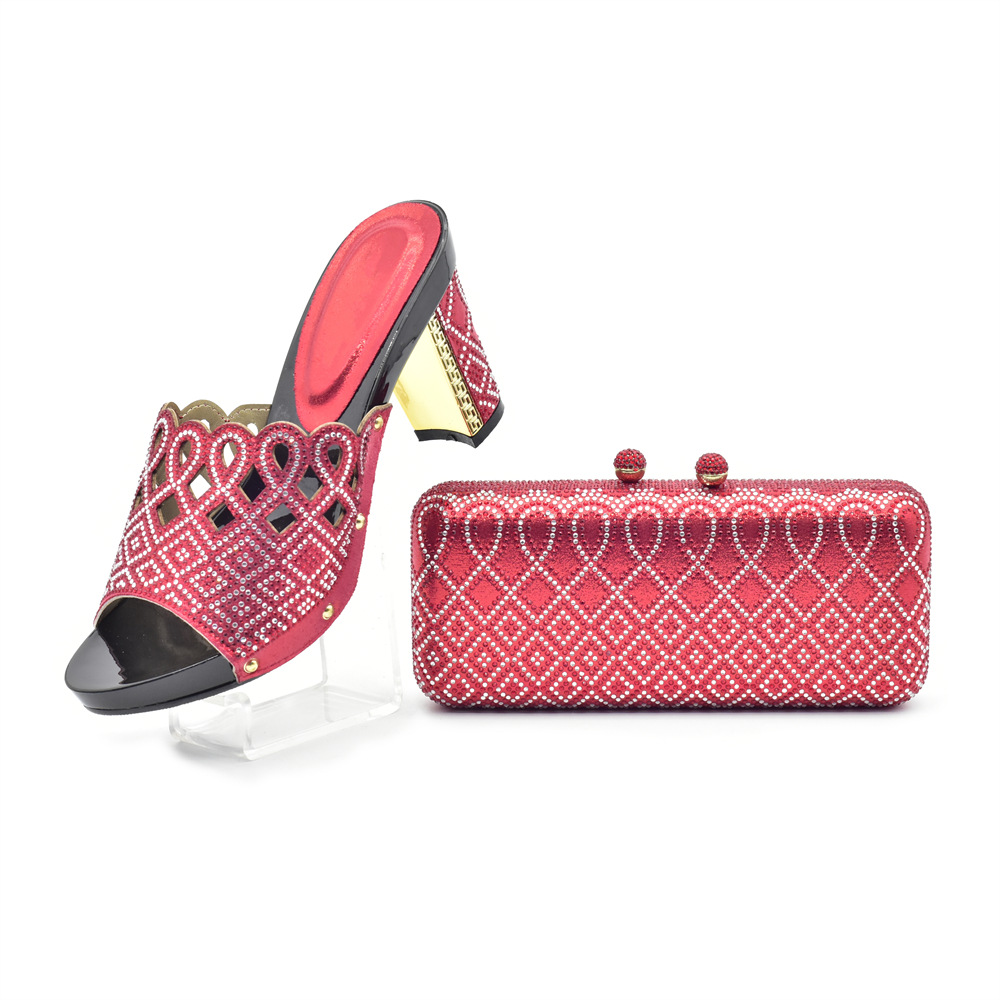 Banquet party round head hot diamond high heel sandals with the same clutch bag party shoe bag set_voghion.com