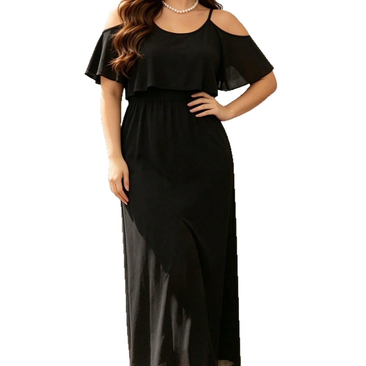 Women's Solid Color Off-Shoulder Long Spaghetti Strap Dress Elegant Summer Fashion_ecoleips.com