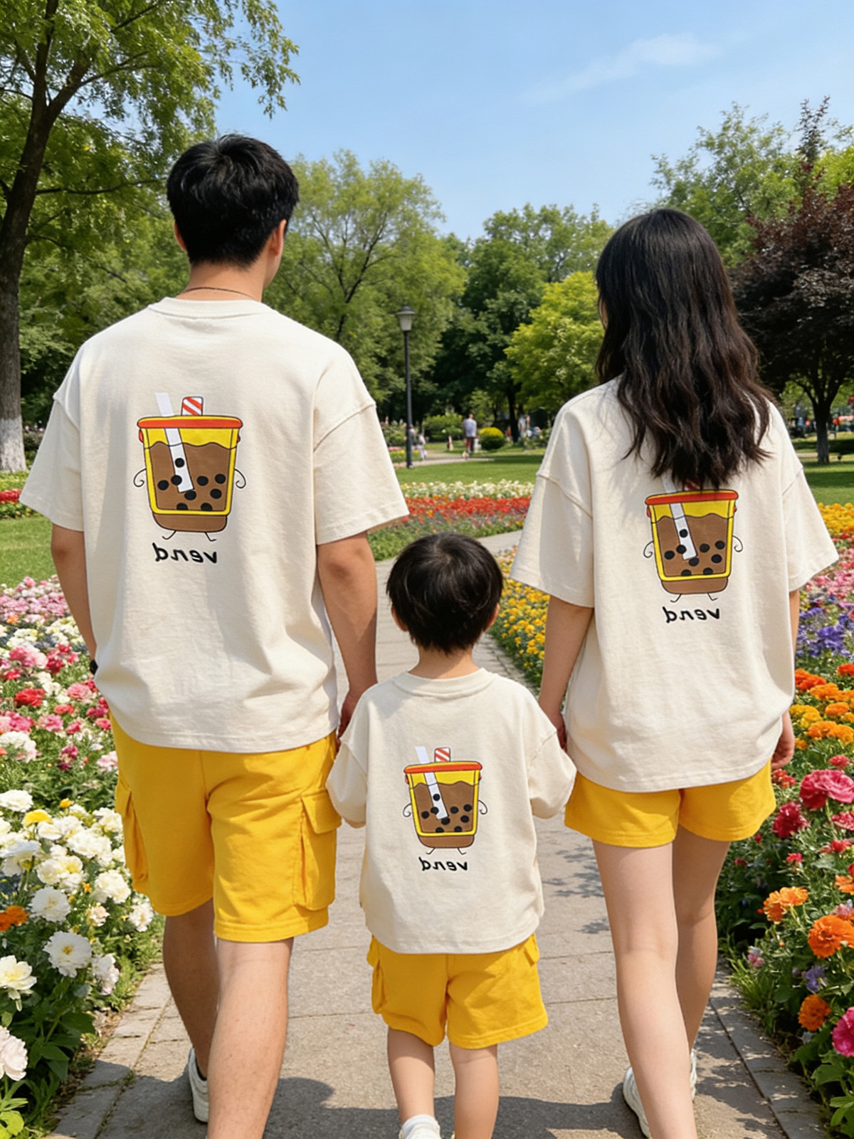 Conjuntos familiares a juego, colección de verano 2025 para una familia de tres, madre-hijo, madre-hija, camisetas de manga corta estilo bubble tea, pelele para bebé, a la moda