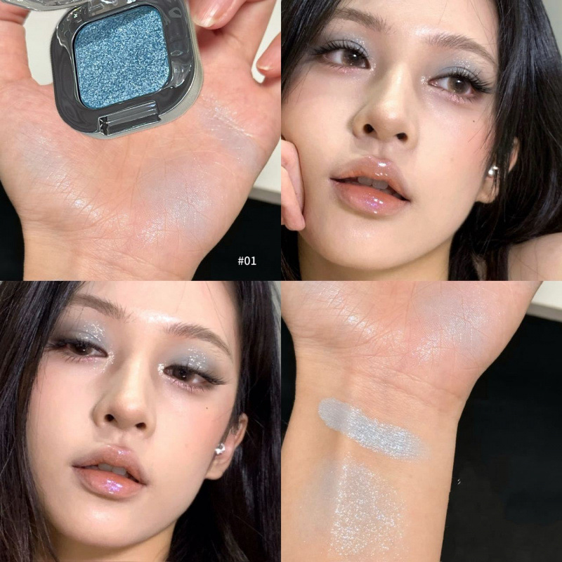 HERORANGE sensación fría de una sola sombra de ojos de maquillaje fácil de brillar perlada brillante brillante maquillaje de alta brillo plato de sombra de ojos de maquillaje