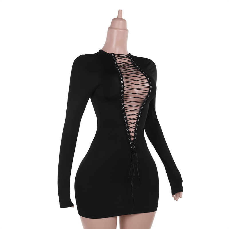 Front Back Wearable Lace Up Sexy Dress Women Autumn Sexy Sexy Hip Dress