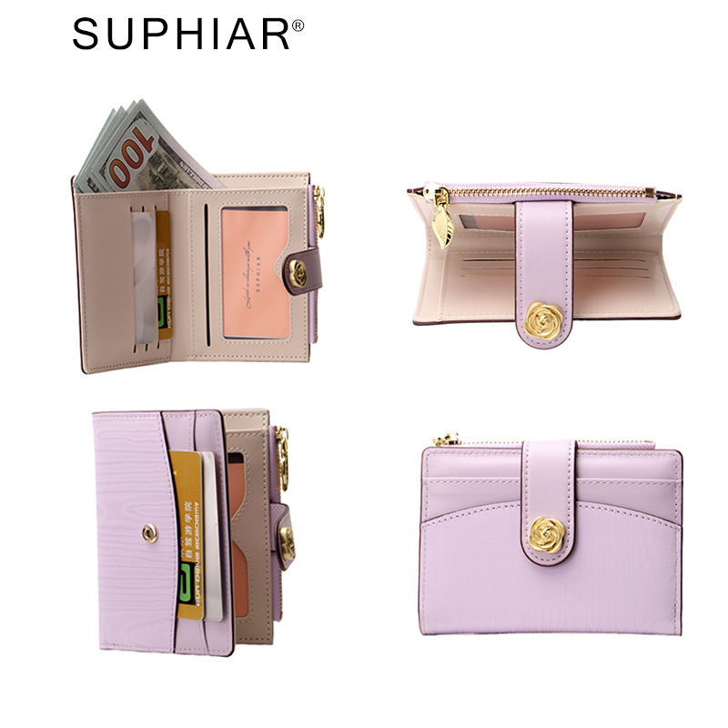 Nuevos productos transfronterizos Bolso de tarjeta de mujer corto suave japonés Cartera de múltiples tarjetas Monedero de color caramelo Cartera de estudiante