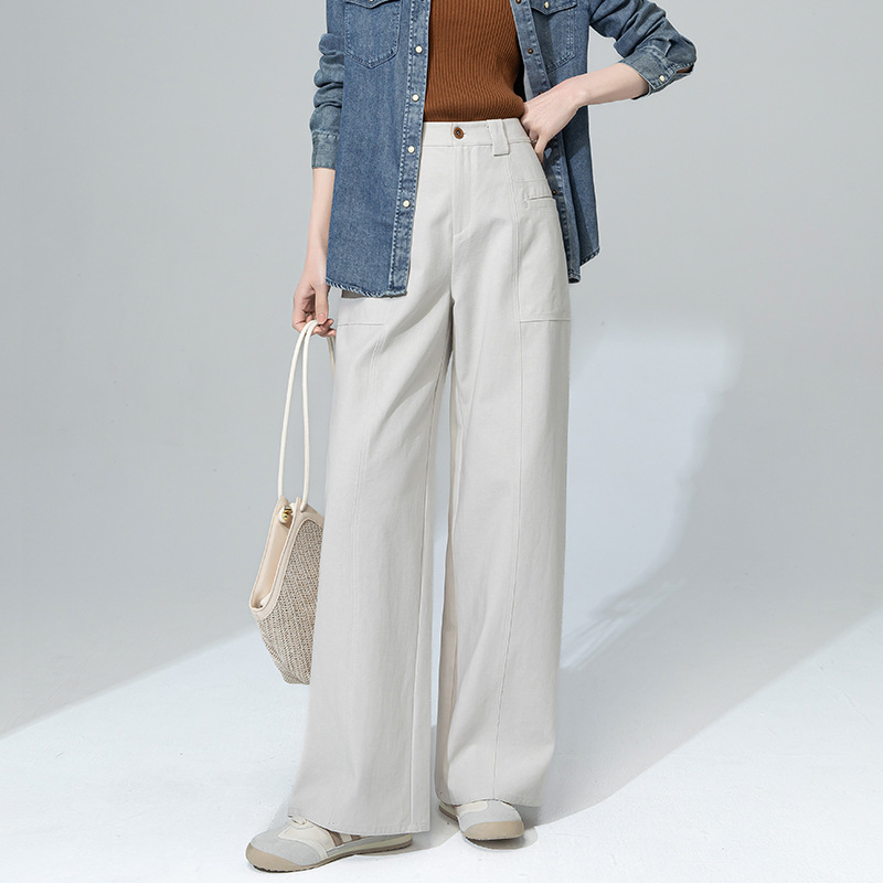 Quần jean nữ cạp cao ống rộng dáng suông chất cotton Tencel mềm mại — Màu bí ngô