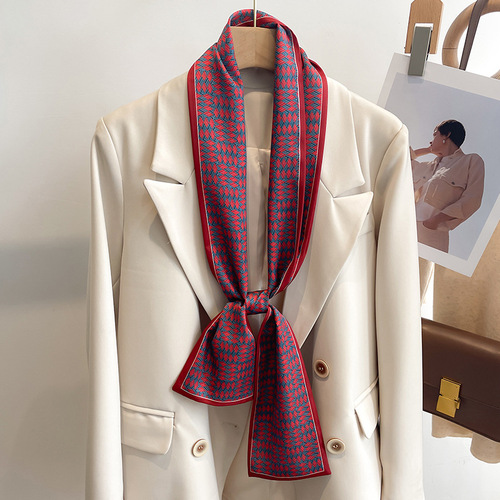 Green small silk scarf for women, Korean small scarf, long spring, autumn and summer, thin, fashionable and narrow, long strip with shirt