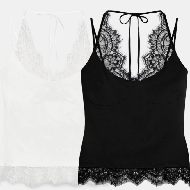 European and American lace tops for women, cross-border patchwork collar, AliExpress hot-selling halter neck, casual white and black, comfortable and casual European and American lace tops for women, cross-border patchwork collar, AliExpress hot-selling halter neck, casual white and black, comfortable and casual