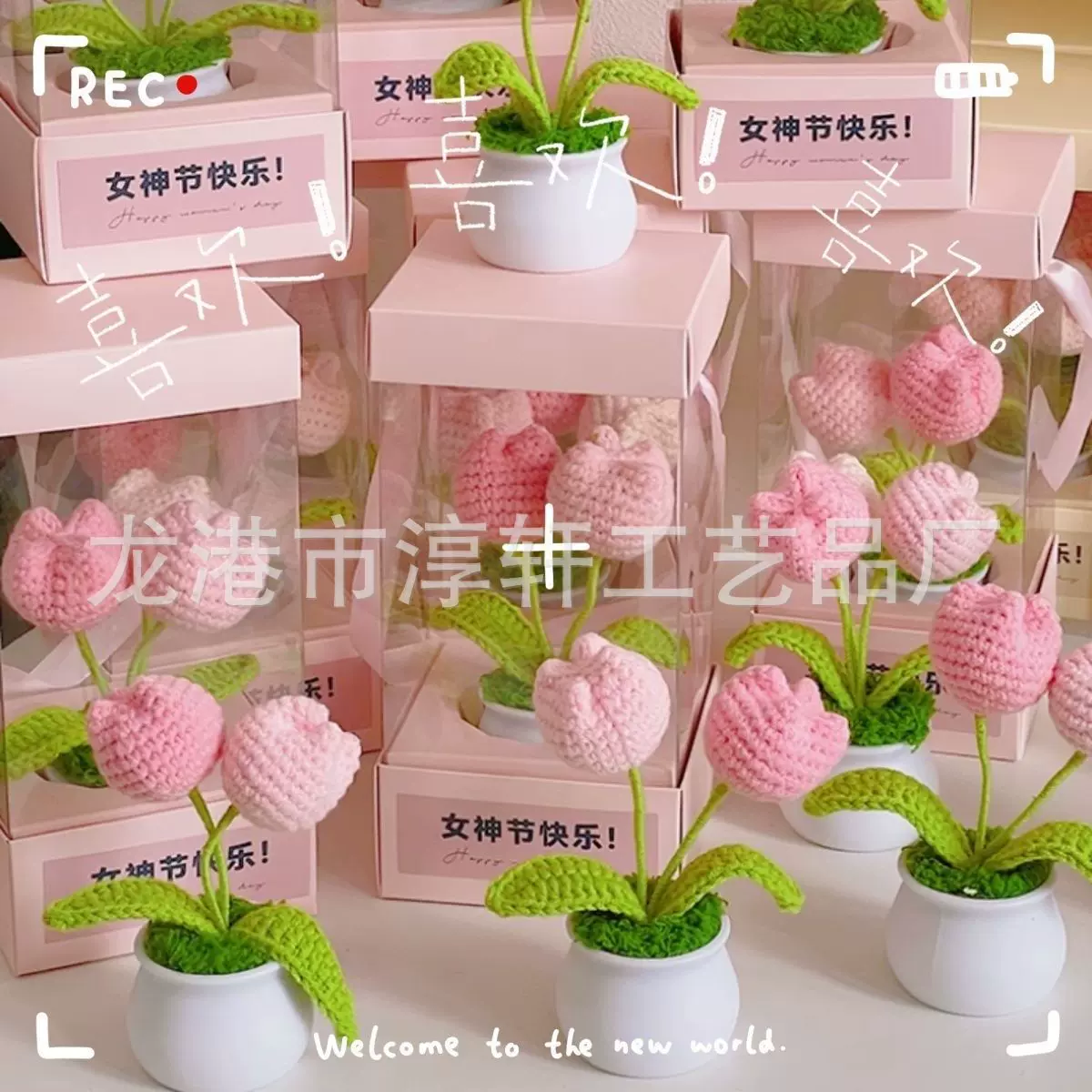 教师节礼物针织郁金香盆栽毛线diy桌面摆件节日活动礼盒创意礼盒