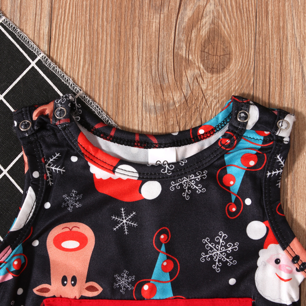 Natale Bambini primavera e autunno Natale vestito bretelle + tuta triangolare da arrampicata + cappello tre pezzi abbigliamento per bambini ins_voghion.com