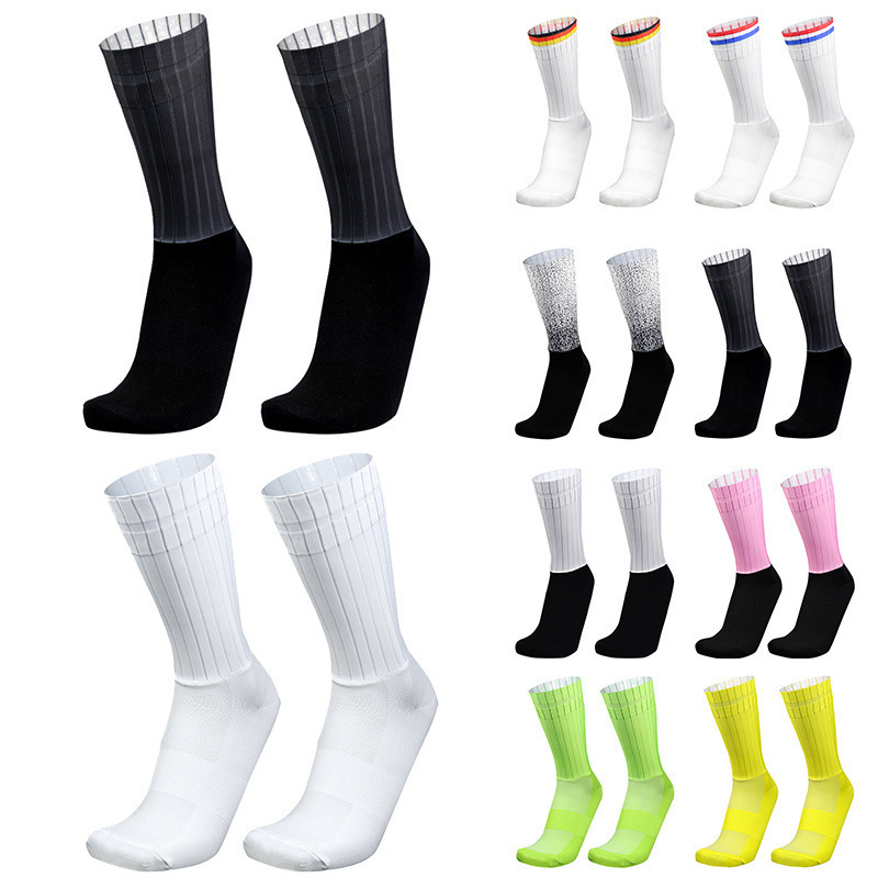 Anti-Slip Silicone Summer Aviation Socks White Line Bicycle Socks Men's Cycling Sports Running Bike Socks