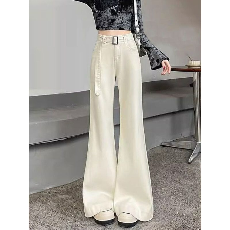 Off-White Wide-Leg Jeans for Women 2025 Spring & Fall New Style High-Waisted Loose Flesh-Covering Slimming Look Straight-Leg Slightly Flared Floor-Length Pants