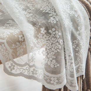 Full Screen Small Floral Warp Knitted French Retro Lace Curtain Window Screen Hollow Transparent Gauze Curtain Floor-Standing Large Window Screen Soft Light
