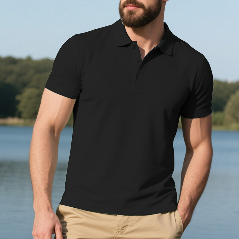 Cross-Border Independent Station European and American Men's Golf Casual Business Casual Pure Color Breathable Quick-Drying Lapel Polo Shirt Short Sleeves