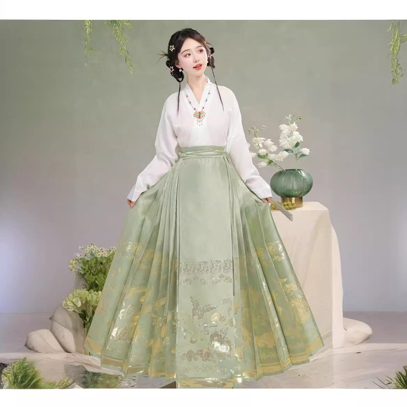 New Ming Style Woven Gold Hanfu Women's National Style Improved New Chinese Style Woven Gold Horse Face Skirt Ancient Suit Daily Adult Hanfu