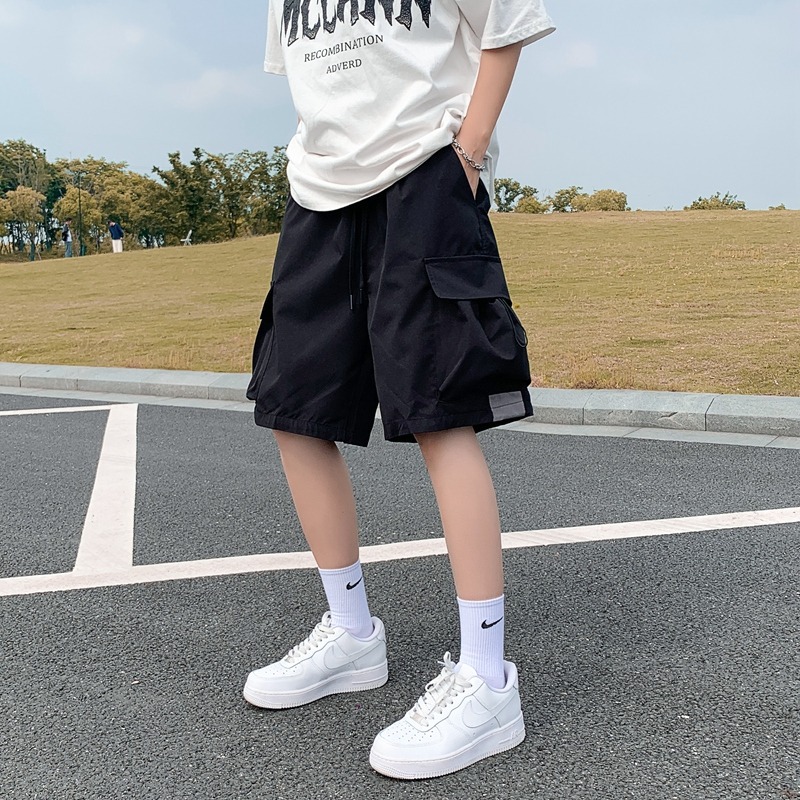 Summer Hong Kong Style Tooling Shorts Men's Trendy Straight Loose Sports Pants Handsome All-Match Casual TB Medium Pants