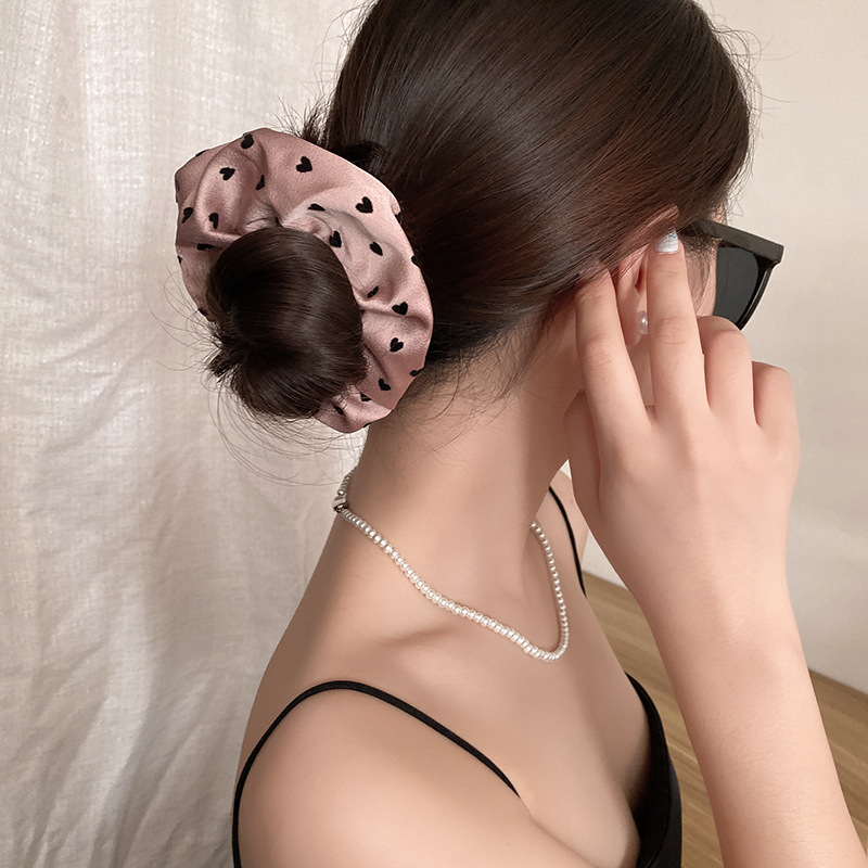 Nuevo amor lunares Advanced satén intestino grueso lazo para el cabello temperamento personalidad todo-fósforo cuerda para el cabello bola accesorios para el cabello cuerda para la cabeza