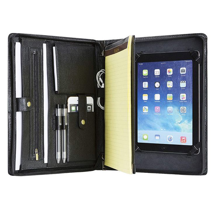 Guangzhou Custom-Made High-End A4 Document Bag Multifunctional Pu Zipper Folder Tablet Bag Business Briefcase
