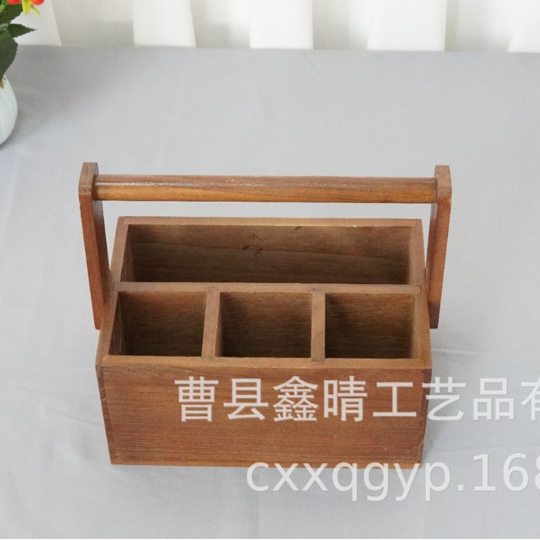 Caja de almacenamiento de vajilla de madera maciza de cocina Caja de acabado de cuchillo y tenedor portátil de madera Caja de almacenamiento de subformato de madera de escritorio