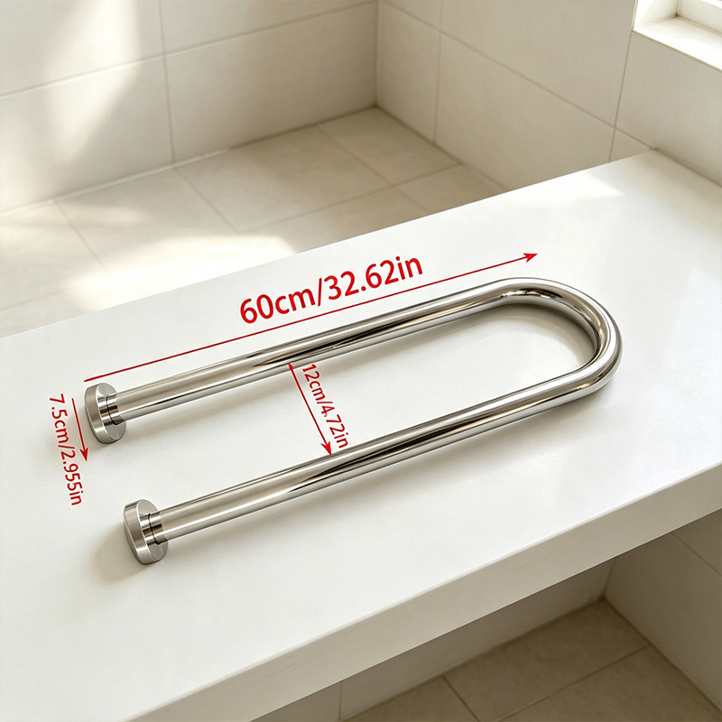 Barra de Apoyo en U para Baño de Acero Inoxidable Antideslizante