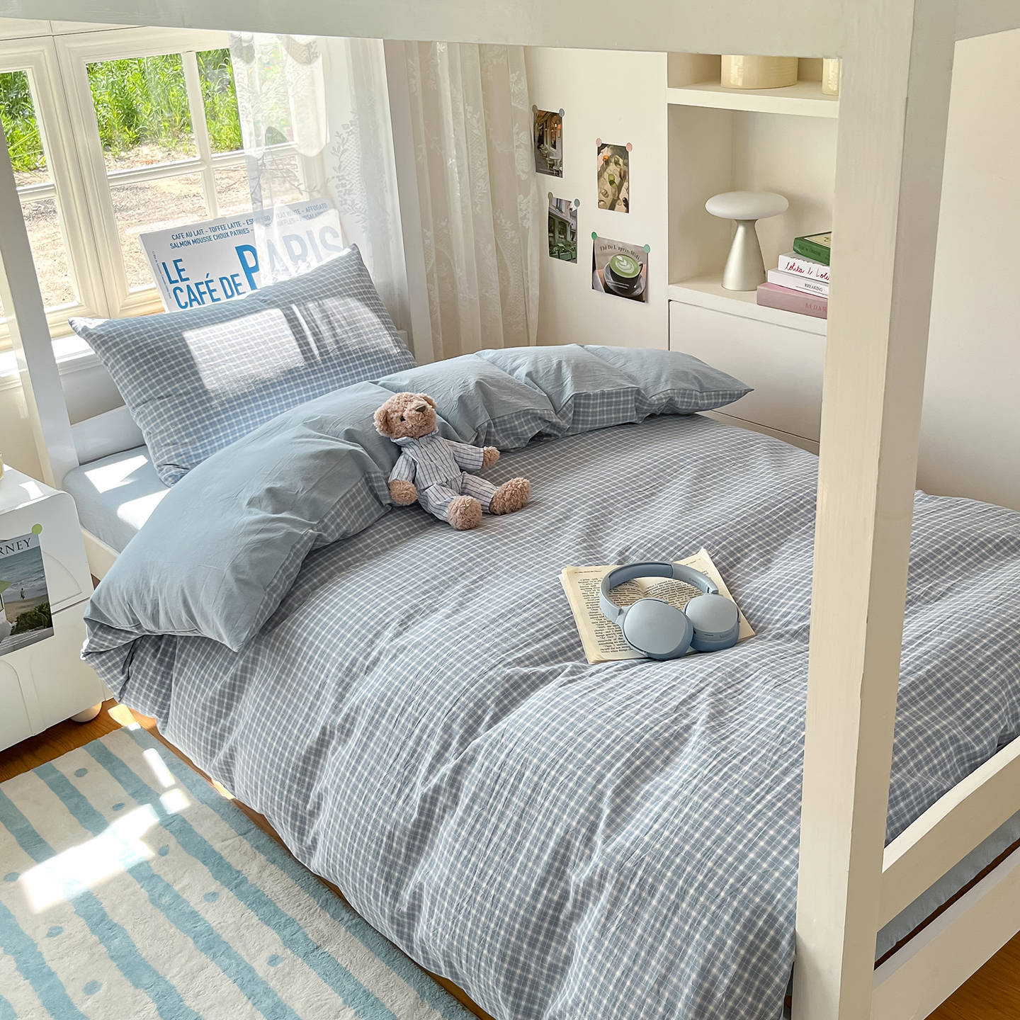 Cama teñida con hilo de algodón Juego de sábanas de algodón de tres piezas Funda de edredón 2025 Nuevo dormitorio de estudiantes Ropa de cama individual y doble