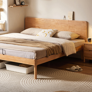 Beech Wood Bed, All Solid Wood Bed Sheetss, Double Bed, Small Apartment, Edge-To-Edge Bed, Slatted Bed Frame, All Solid Wood Series, Light Luxury Feel
