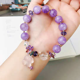 甜美气质薰衣草紫晶手链单圈白水晶粉晶四叶草奥地利水晶手串礼品