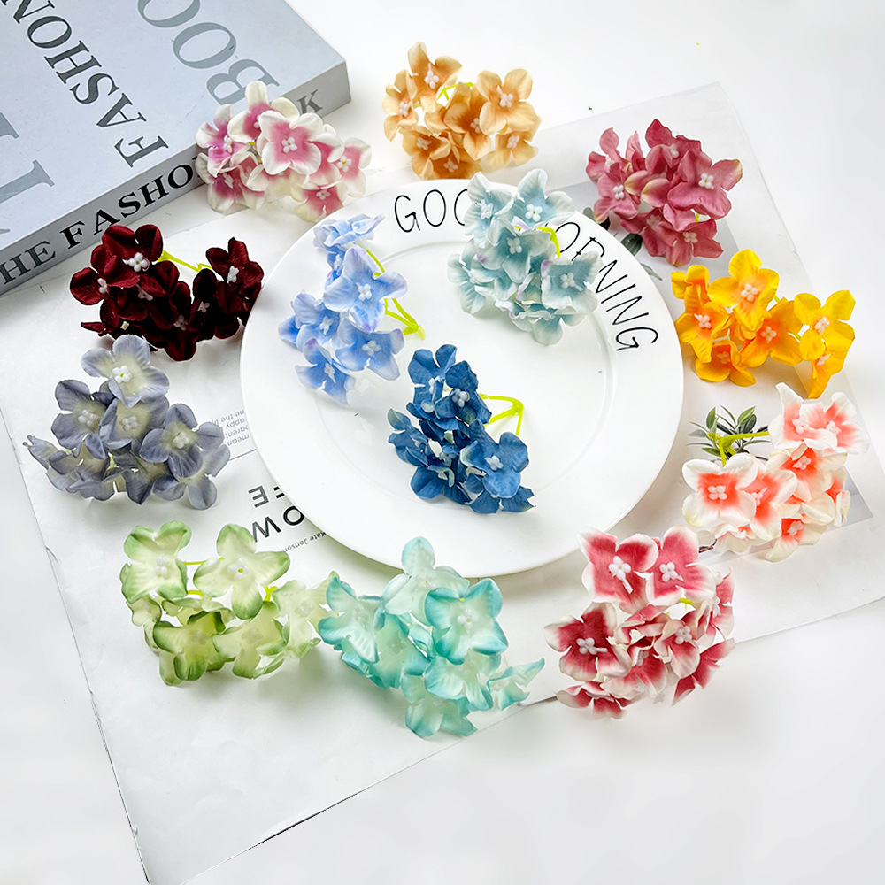 Pintura al óleo de imitación de hidrenias DIY9 cabeza tela de seda falsa flor tocado de flores de pinza material de diseño floral decoración de fotografía del hogar