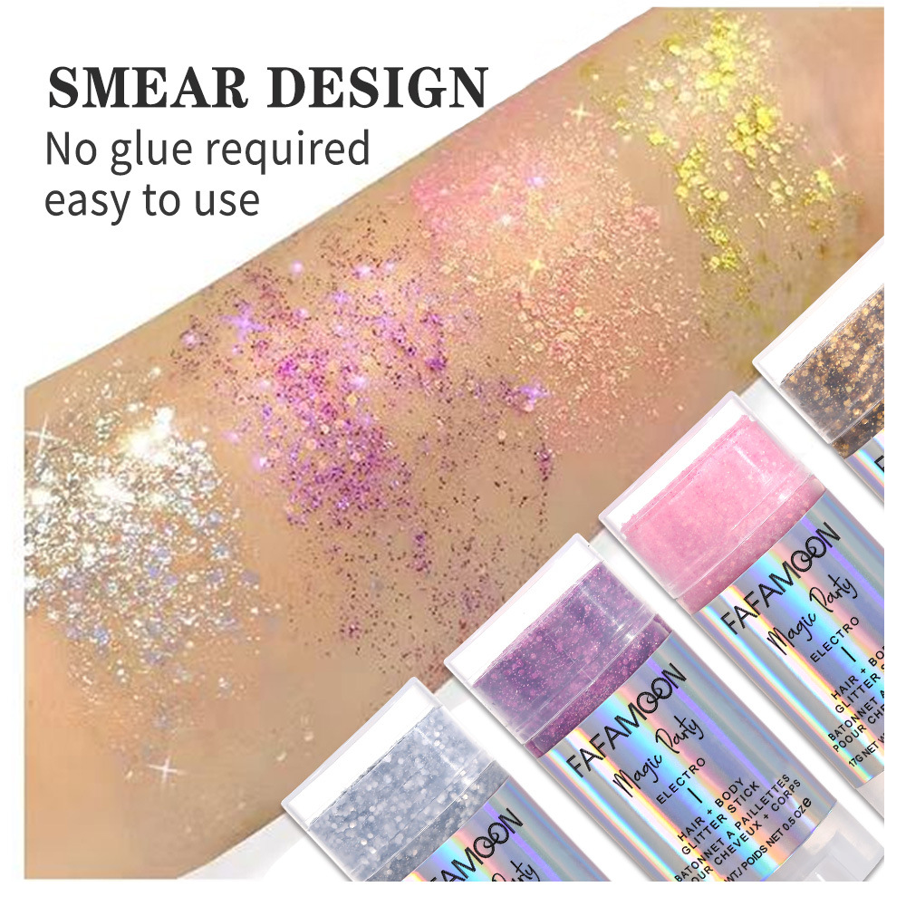 GLITTERSTICK Make-up Flash-Stick Pailletten magische Farbe Perlglanz Bühne Party Körper Haar Creme Festival_voghion.com