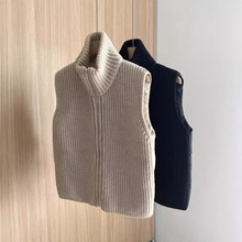 欧货25秋冬季新款女士修身显瘦高端淑女鹅绒立领针织拼接羽绒马甲