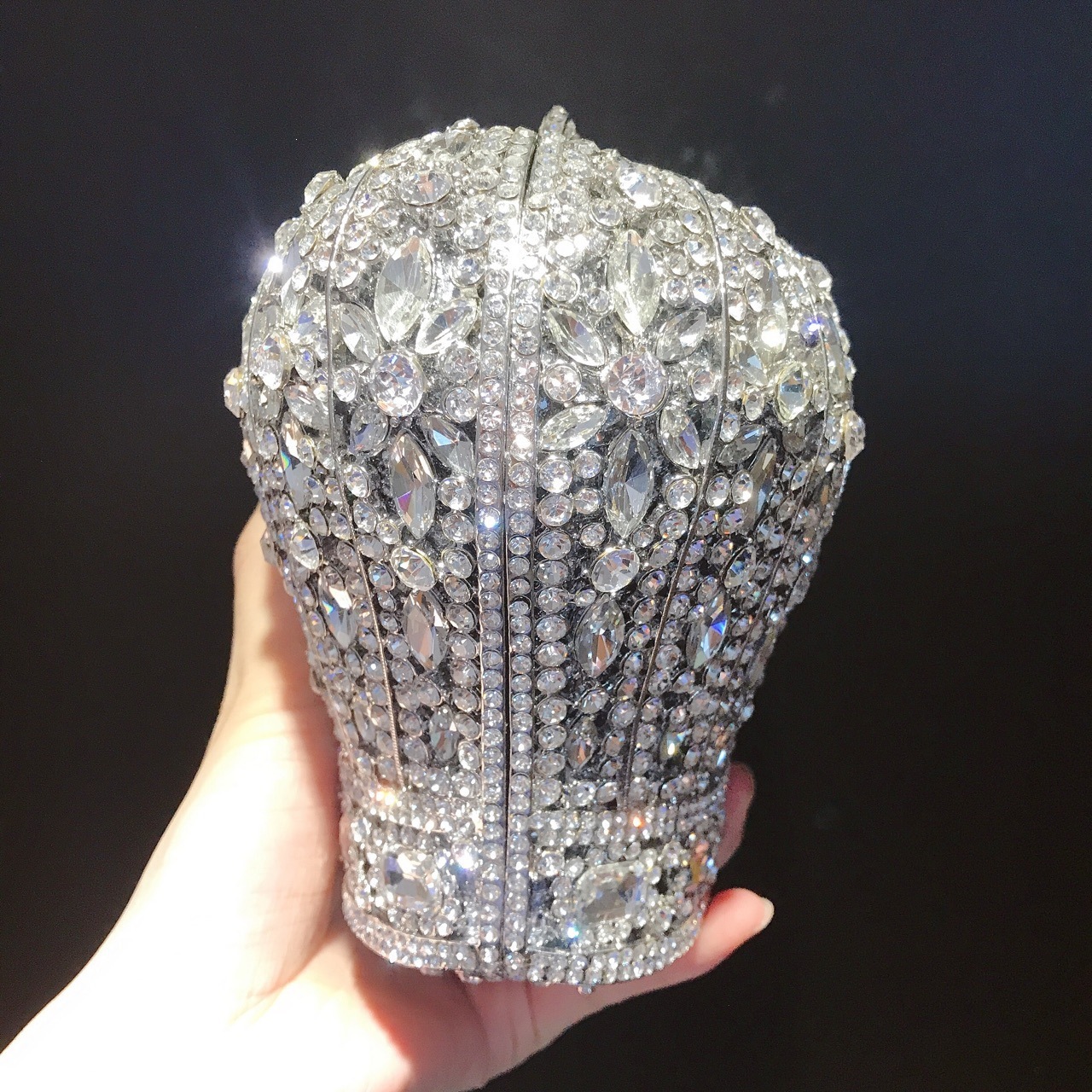 Bolsa de cena de diamantes de forma de corona, bolsa de caja metálica, bolso de mano de banquete de diamantes, bolso de mano de cadena de mujer