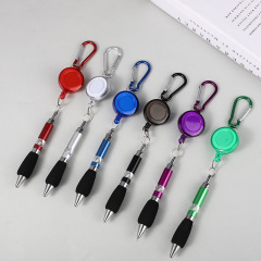 New-style metal pull-string pen, lanyard ballpoint pen with hanging cord, writing pen featuring a carabiner-style keychain and easy-pull clip—stationery essentials