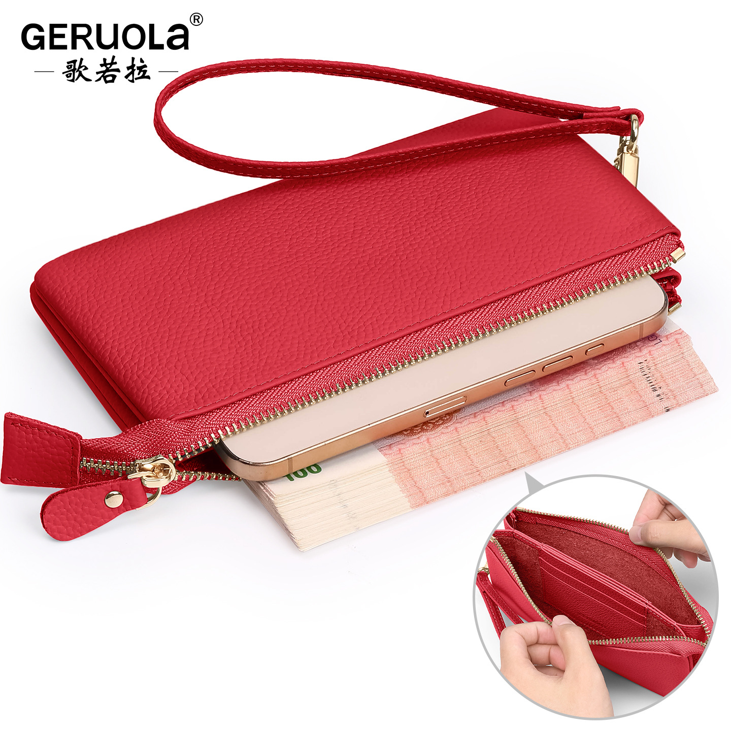 Cartera de mujer de cuero de vaca de primera capa de una pieza de doble capa de gran capacidad de cuero suave japonés y coreano explosivo bolso de almacenamiento de cartera larga