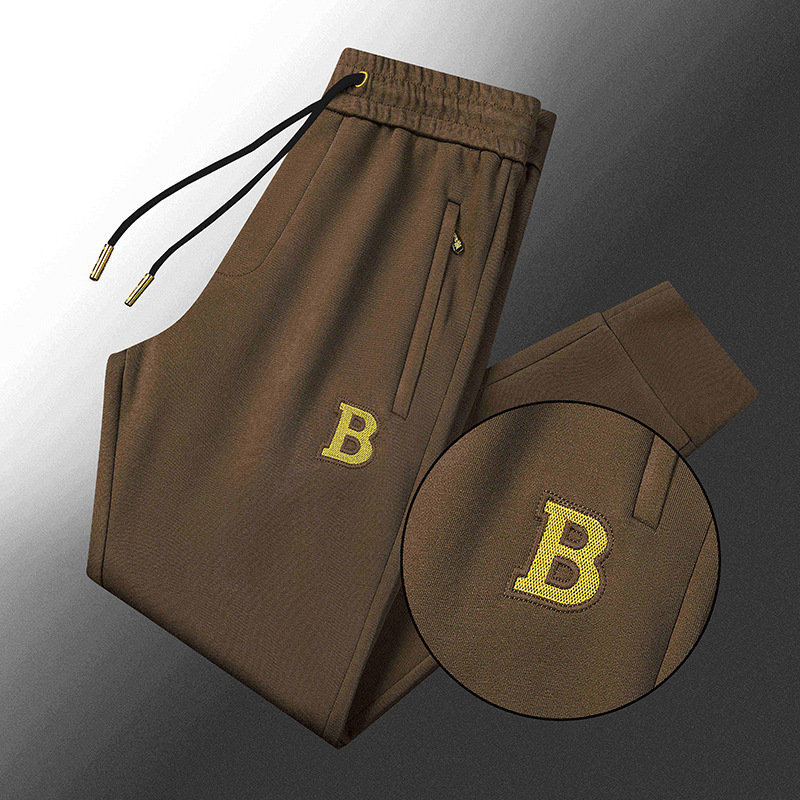 European Station High-end Lightly Mature Casual Pants Men's Summer Thin Embroidered Elastic White Cropped Ice Silk Pants Men's Trendy